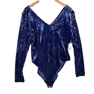 Velvet Long Sleeve Bodysuit - Blue